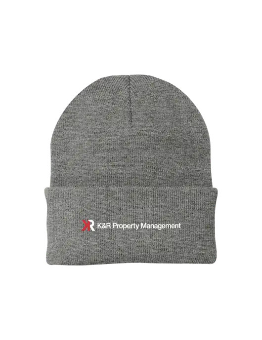 Medium Grey Heather Knit Cap w/K&R Property Management Logo