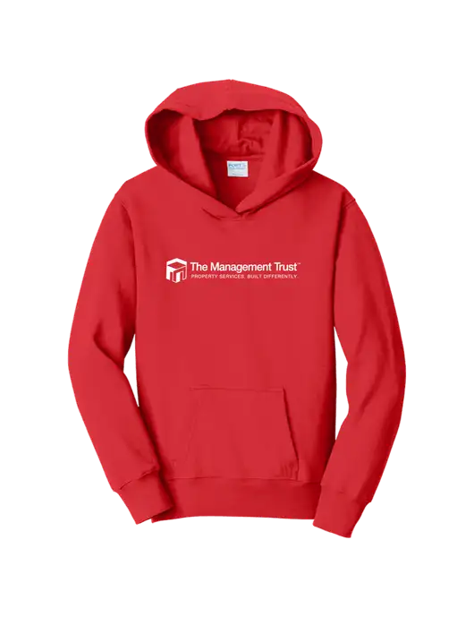 Youth Bright Red 8.5 oz Ring Spun Pullover Hooded Sweatshirt w/The Management Trust Logo