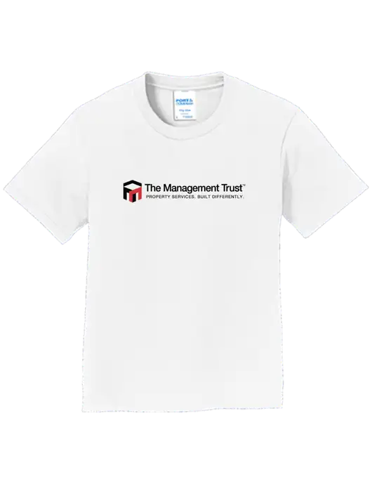 Youth Ring Spun White 4.5 oz T-Shirt w/The Management Trust Logo