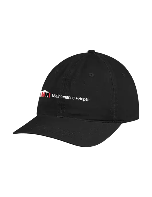 Garment Washed Unstructured Twill Black Cap w/HMI Maintenance + Repair Logo