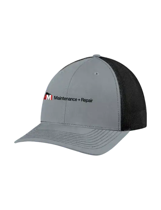 Richardson Adjustable Snapback Original 112 Trucker Cap Heather Grey w/Black Mesh w/HMI Maintenance + Repair Logo