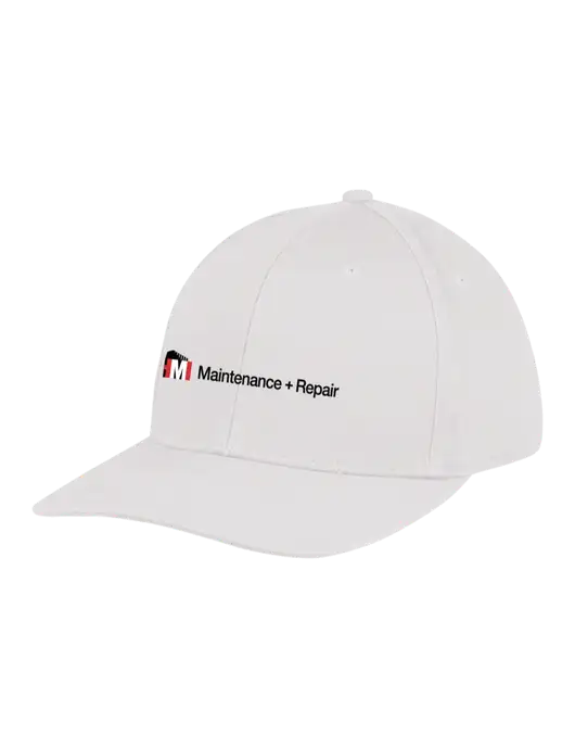 Premium Modern Structured Twill White Snapback Cap w/HMI Maintenance + Repair Logo