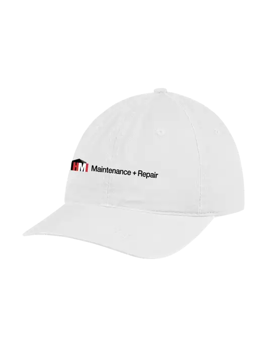 Garment Washed Unstructured Twill White Cap w/HMI Maintenance + Repair Logo