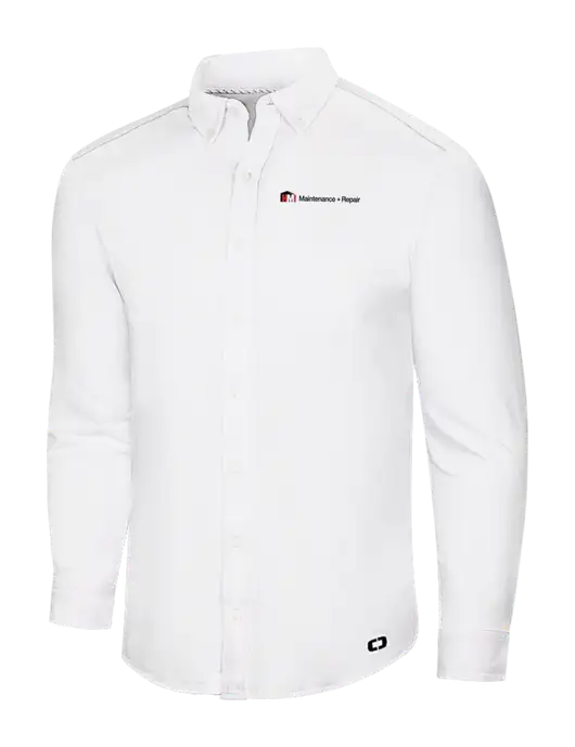 OGIO Bright White Modern Code Stretch Button-Up Shirt w/HMI Maintenance + Repair Logo