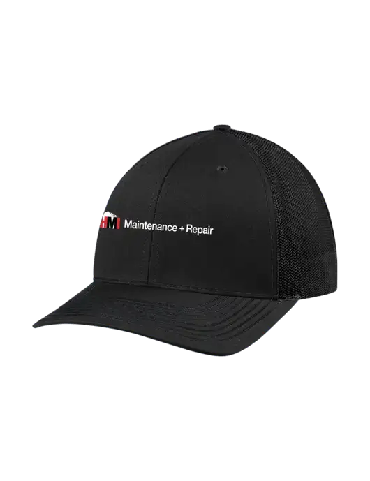 Richardson Adjustable Snapback Original 112 Trucker Cap Black w/Black Mesh w/HMI Maintenance + Repair Logo