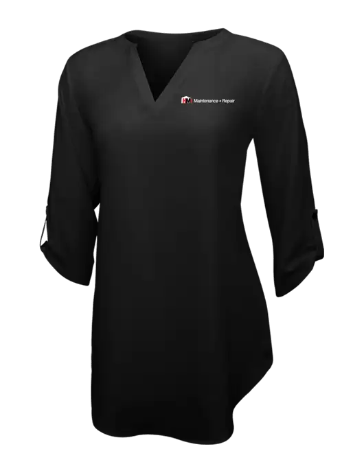 Womens Black 3/4 Sleeve Tunic Blouse w/HMI Maintenance + Repair Logo