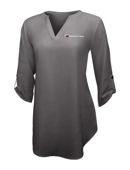 Dark Grey Womens 3/4 Sleeve Tunic Blouse w/HMI Maintenance + Repair Logo