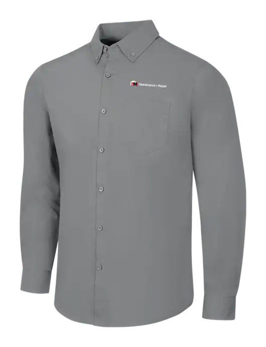 Medium Grey Long Sleeve Carefree Poplin Shirt w/HMI Maintenance + Repair Logo