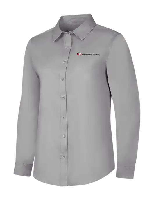 Light Grey Womens Long Sleeve Superpro React Twill Shirt w/HMI Maintenance + Repair Logo
