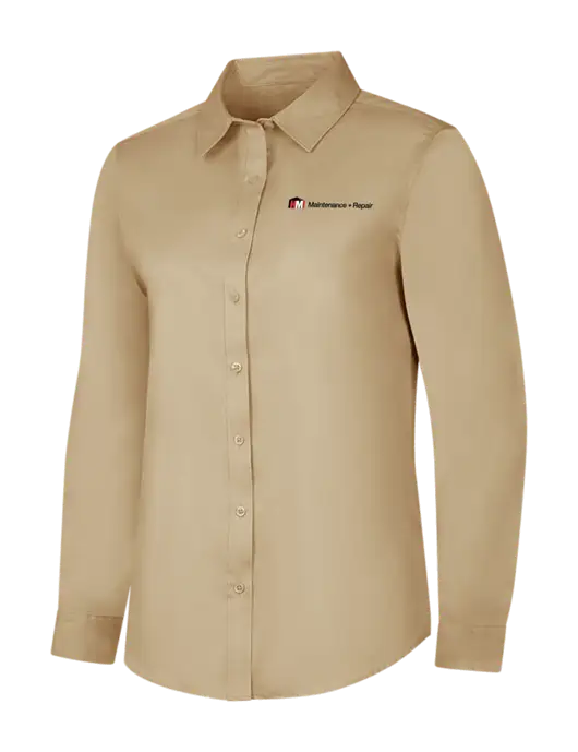Dark Tan Womens Long Sleeve Superpro React Twill Shirt w/HMI Maintenance + Repair Logo