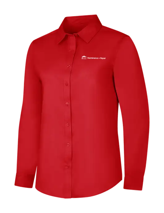 Red Womens Long Sleeve Superpro React Twill Shirt w/HMI Maintenance + Repair Logo