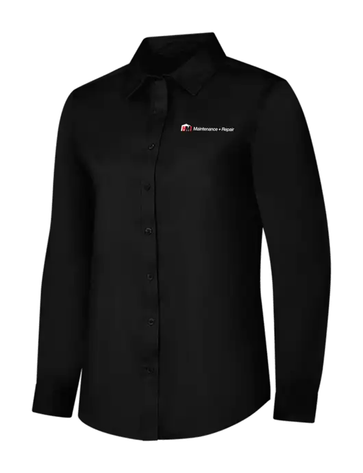 Womens Black Long Sleeve Superpro React Twill Shirt w/HMI Maintenance + Repair Logo