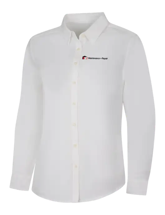 Womens White Long Sleeve Superpro React Twill Shirt w/HMI Maintenance + Repair Logo