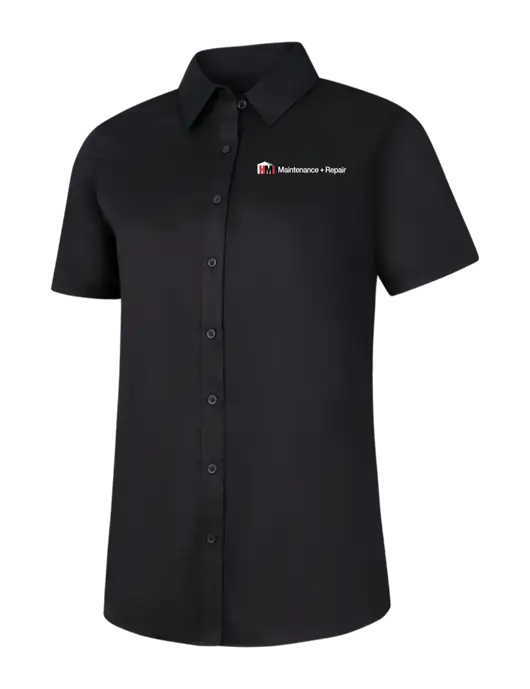 Womens Black Short Sleeve Superpro React Twill Shirt w/HMI Maintenance + Repair Logo