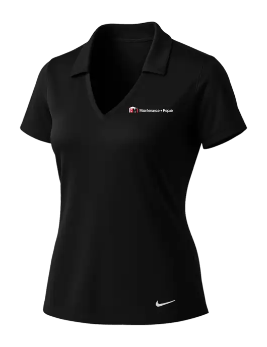 NIKE Black Womens Dri-Fit Vertical Mesh Polo w/HMI Maintenance + Repair Logo