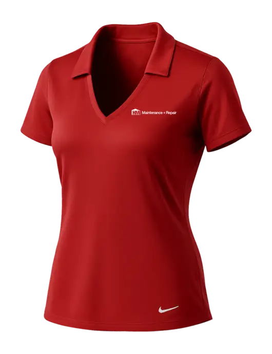 NIKE Red Womens Dri-Fit Vertical Mesh Polo w/HMI Maintenance + Repair Logo