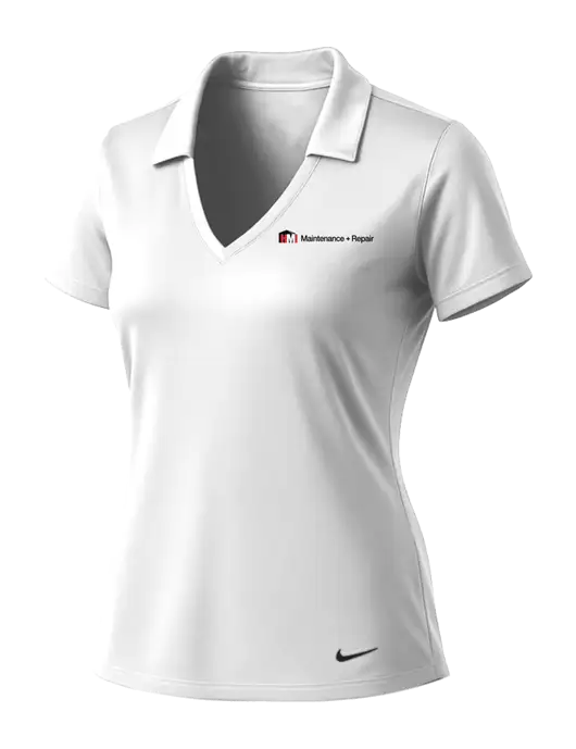 NIKE White Womens Dri-Fit Vertical Mesh Polo w/HMI Maintenance + Repair Logo