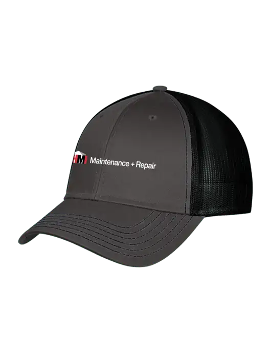 Charcoal & Black Mesh Trucker Cap Snap Back w/HMI Maintenance + Repair Logo
