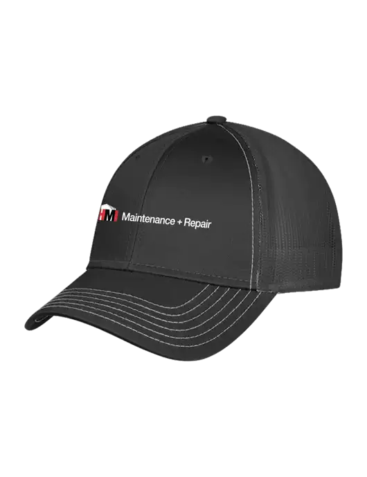 Charcoal Grey Mesh Trucker Cap Snap Back w/HMI Maintenance + Repair Logo