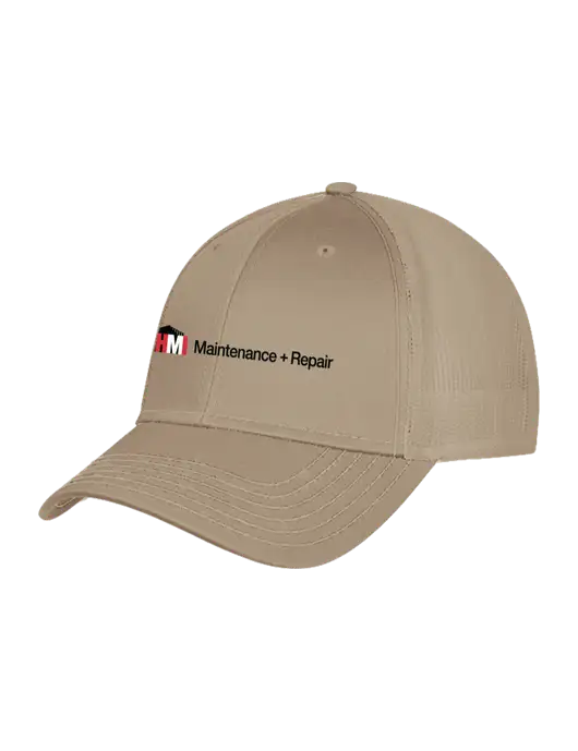 Khaki Mesh Trucker Cap Snap Back w/HMI Maintenance + Repair Logo