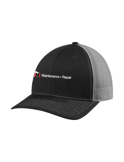 Richardson Adjustable Snapback Original 112 Trucker Cap Black w/Charcoal Mesh w/HMI Maintenance + Repair Logo
