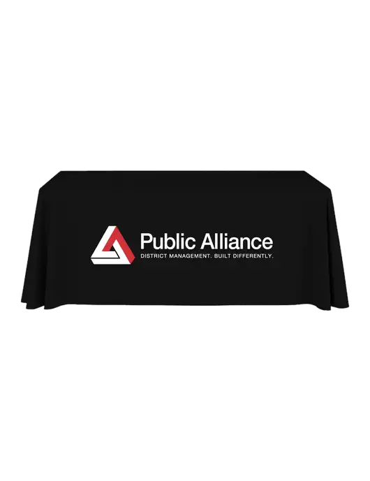6' Stain-Resistant 4-Sided Black Table Cover w/Public Alliance Logo