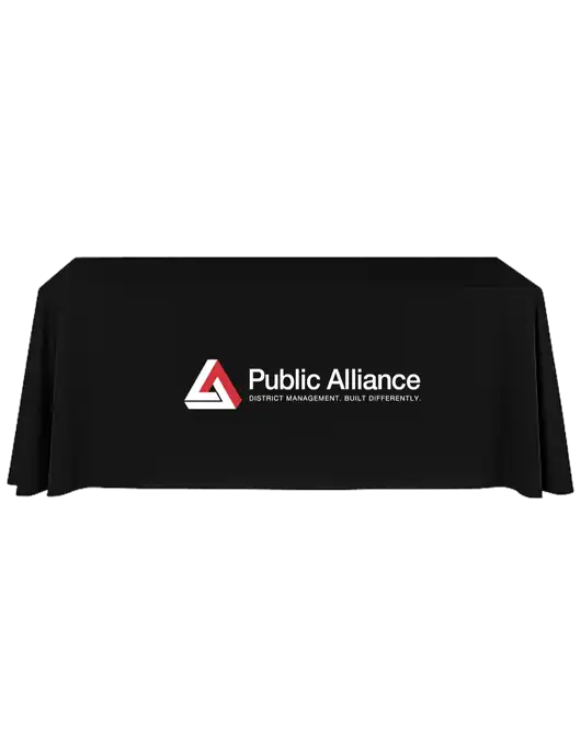 8' Stain-Resistant 4-Sided Black Table Cover w/Public Alliance Logo