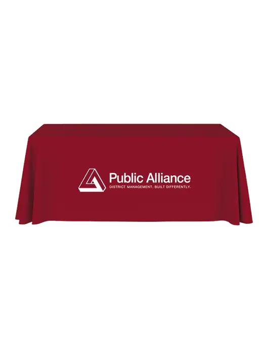 6' Stain-Resistant 4-Sided Red Table Cover w/Public Alliance Logo