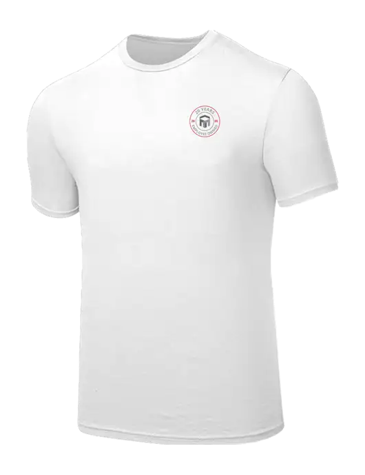 Seriously Soft White T-Shirt w/20 Years of Trust Logo