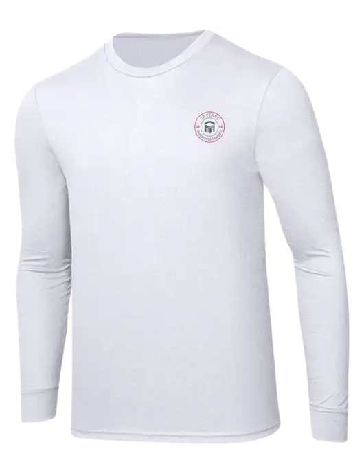 Simply Soft Long Sleeve White 4.5 oz, Poly/Combed Ring Spun Cotton T-Shirt w/20 Years of Trust Logo