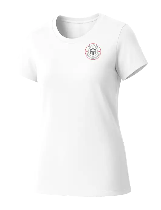 Womens Seriously Soft White T-Shirt w/20 Years of Trust Logo