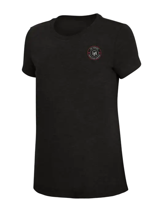 Womens Simply Soft Black 4.5oz Poly/Combed Ring Spun Cotton T-Shirt w/20 Years of Trust Logo