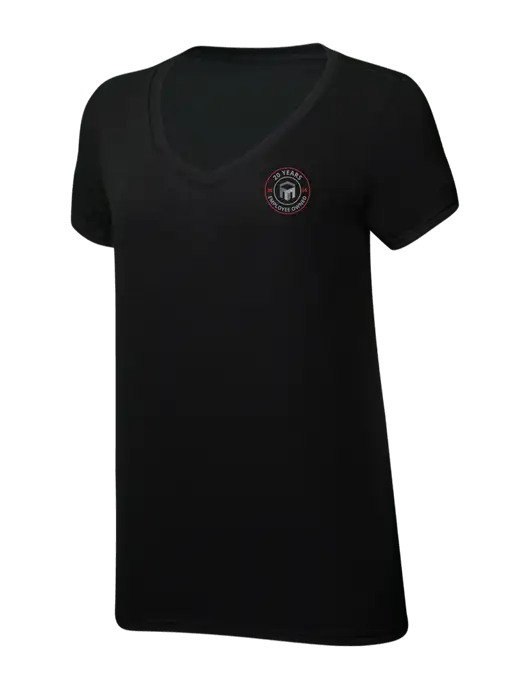 Womens Simply Soft V-Neck Black 4.5oz  Poly/Combed Ring Spun Cotton T-Shirt w/20 Years of Trust Logo