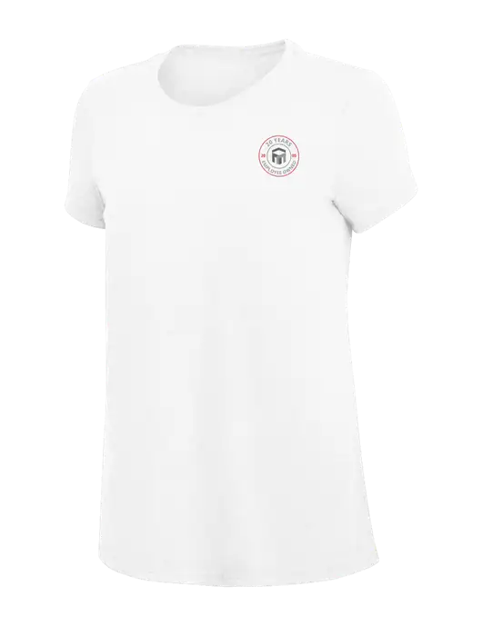 Womens Simply Soft White 4.5oz Poly/Combed Ring Spun Cotton T-Shirt
 w/20 Years of Trust Logo
