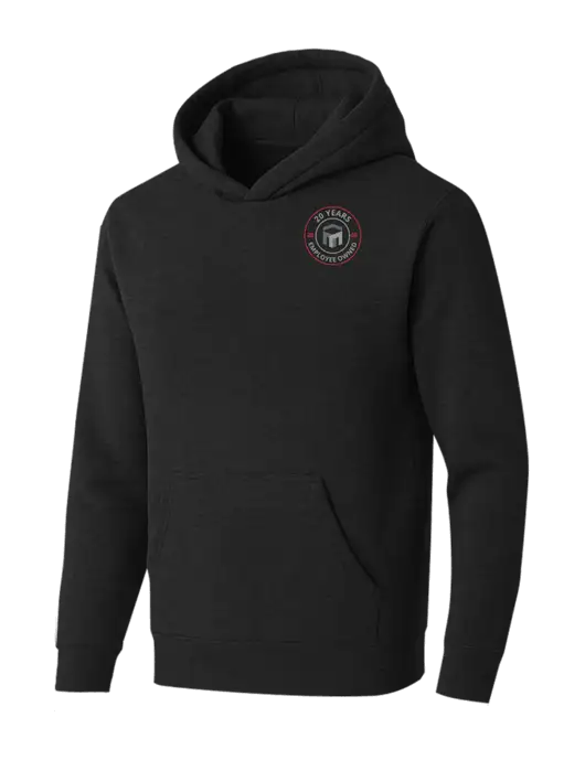 BELLA+CANVAS Black Heather Sponge Fleece Pullover Hoodie w/20 Years of Trust Logo