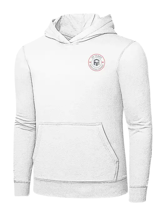 White 7.8 oz Ring Spun Hooded Sweatshirt w/20 Years of Trust Logo