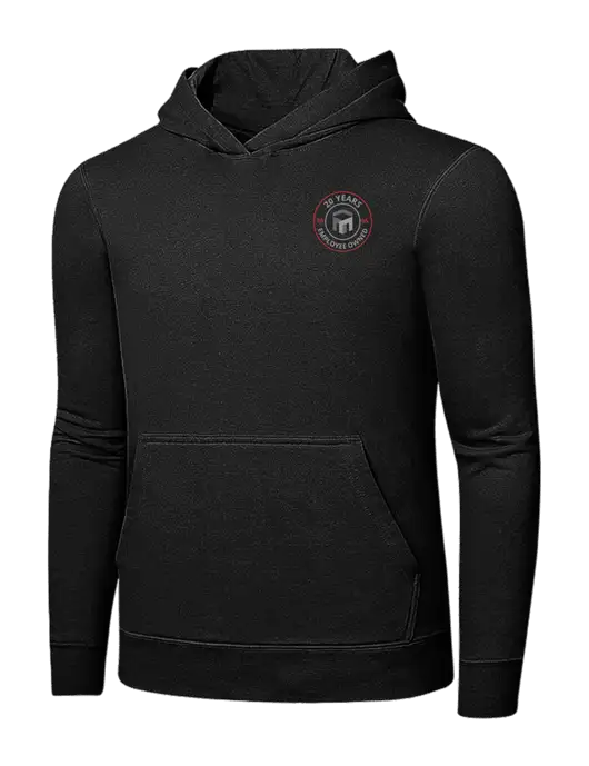 Jet Black 7.8 oz Ring Spun Hooded Sweatshirt w/20 Years of Trust Logo