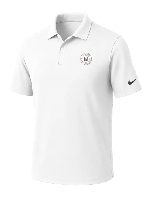 NIKE White Dri-Fit Micro Pique Polo w/20 Years of Trust Logo