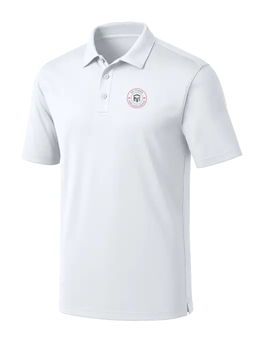 White Silk Touch Performance Polo w/20 Years of Trust Logo