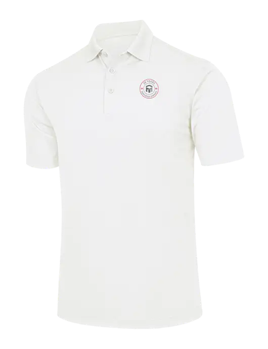 White Micropique Sport-Wick Polo w/20 Years of Trust Logo