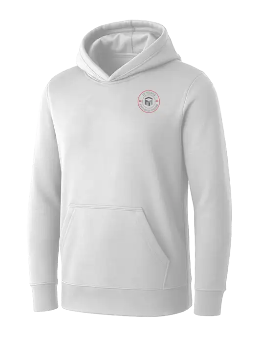 Womens White Core Fleece Pullover Hooded Sweatshirt w/20 Years of Trust Logo