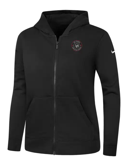 Nike Womens Club Fleece Sleeve Swoosh Full-Zip Black Hoodie w/20 Years of Trust Logo
