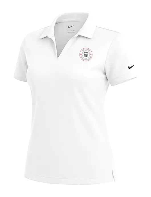 NIKE White Womens Dri-Fit Micro Pique Polo w/20 Years of Trust Logo