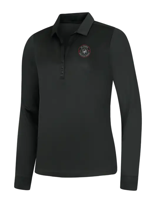 Womens Black Silk Touch Performance Long Sleeve Polo w/20 Years of Trust Logo