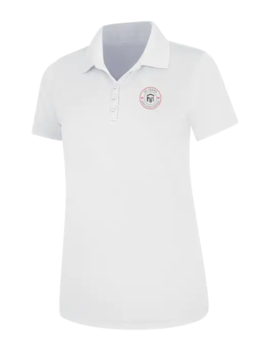 White Womens Dry Zone UV Mesh Polo w/20 Years of Trust Logo