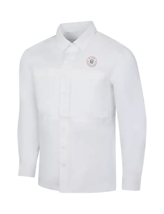 White Long Sleeve UV Daybreak Shirt w/20 Years of Trust Logo