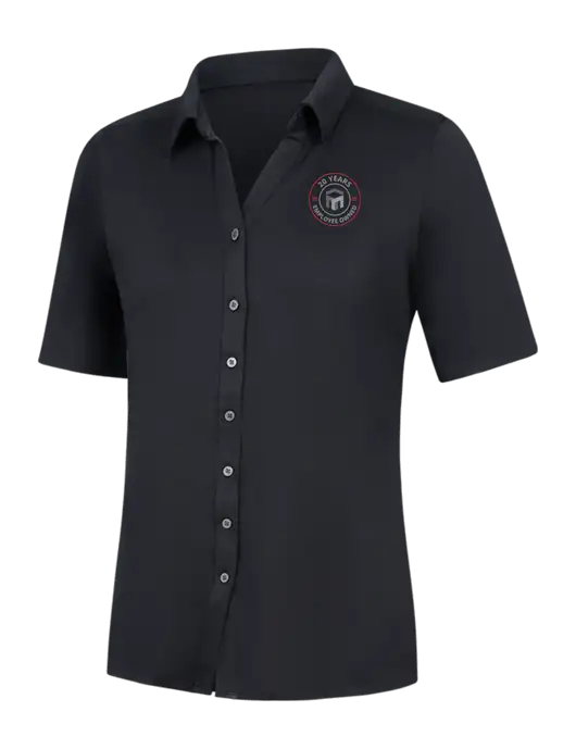 Womens Black City Stretch Top w/20 Years of Trust Logo