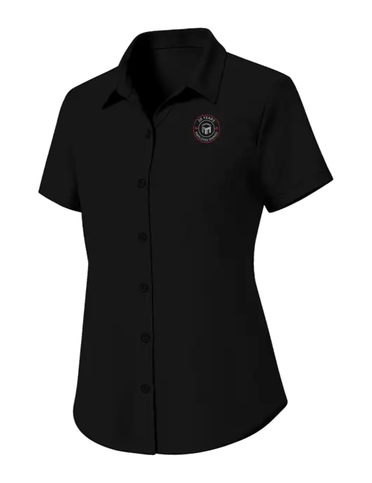 Womens Black Short Sleeve UV Dockside Shirt w/20 Years of Trust Logo
