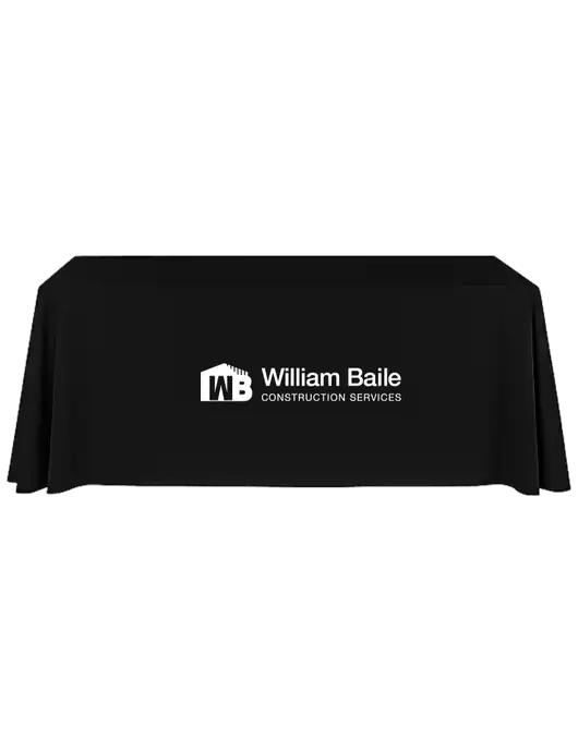 8' Stain-Resistant 4-Sided Black Table Cover w/William Baile Logo