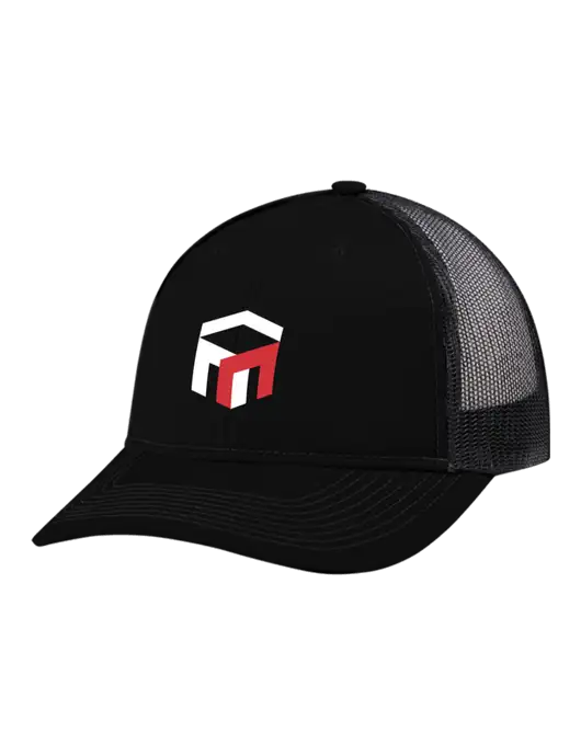 Snapback Ponytail Trucker Cap Black w/Black Mesh w/The Management Trust Logo